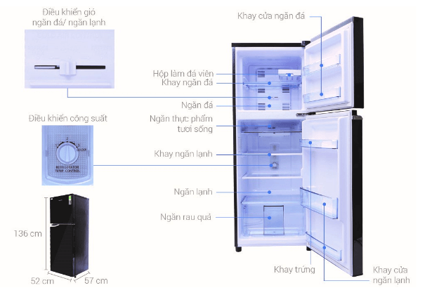 Kích thước tủ lạnh và tính năng đa dạng của sản phẩm.