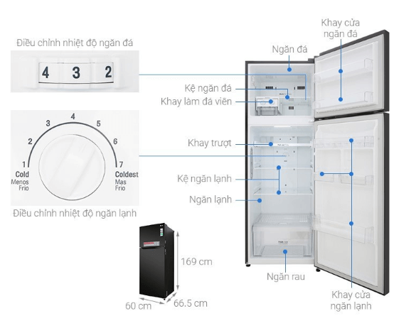 Tủ lạnh LG hiện đại với nhiều tính năng và kích thước rộng rãi.