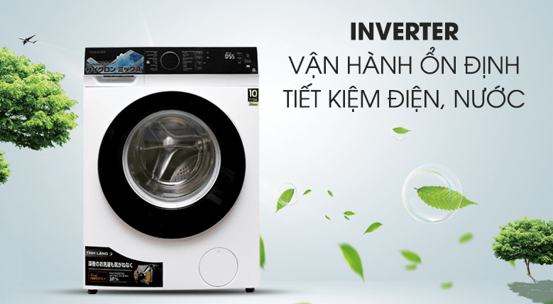 Máy giặt Toshiba vận hành êm ái với công nghệ Inverter hiện đại.