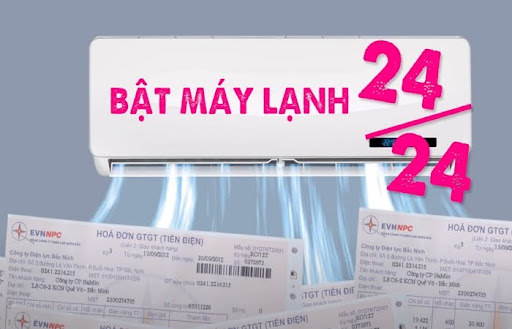 Mở máy lạnh 24/24 liên tục sẽ rất tốn điện.