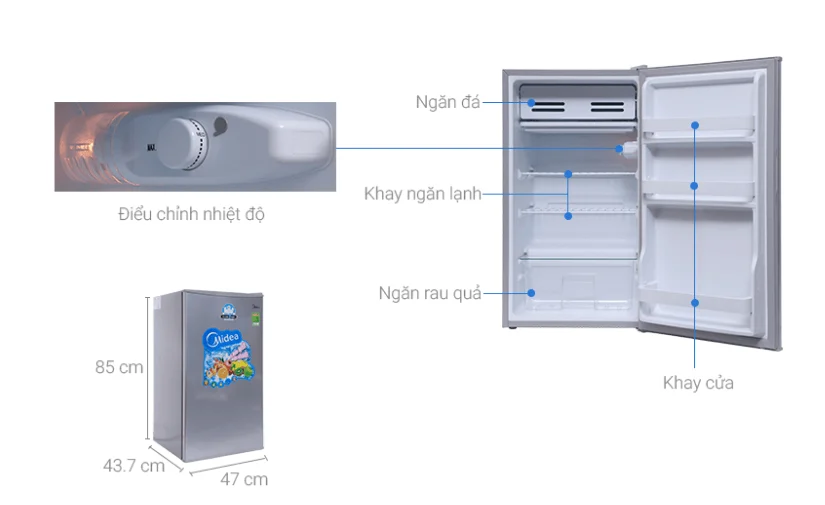 Tính năng vận hành êm ái và chất lượng sử dụng tốt của tủ lạnh mini Midea.