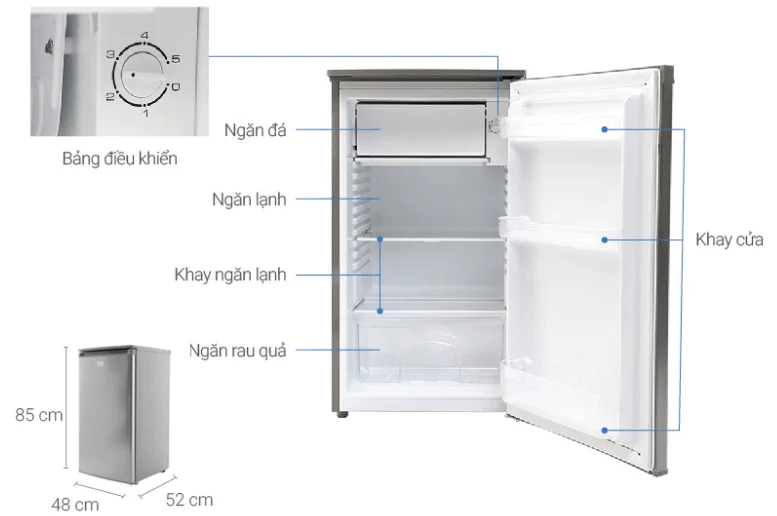 Hình ảnh các thông số và cấu tạo của tủ lạnh mini Beko.