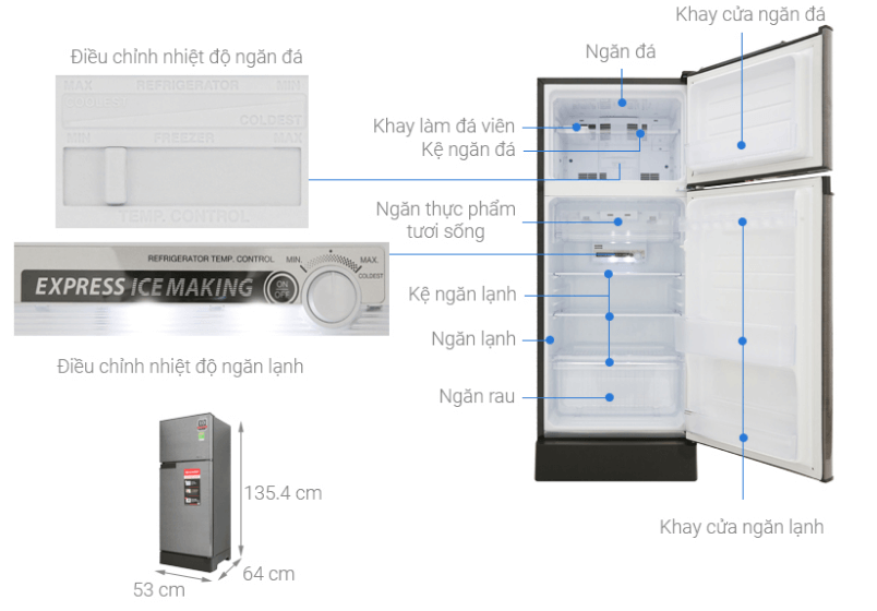 Hình ảnh về thông tin chi tiết của dòng tủ lạnh Sharp SJ-X196E-DSS.