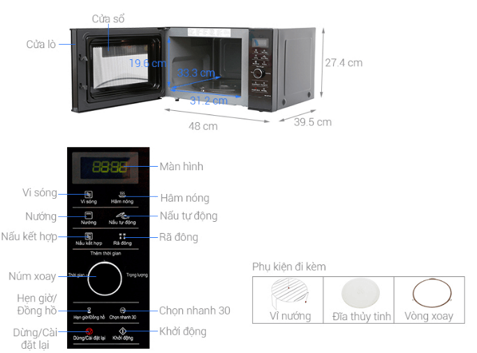 Kích thước lò vi sóng Panasonic Inverter NN - GD37HBYUE.