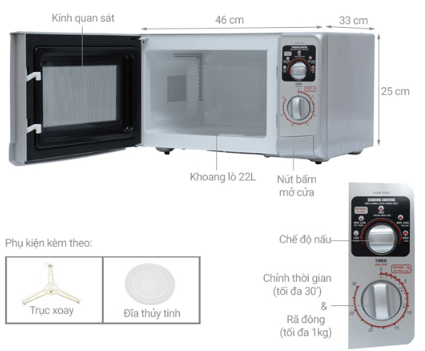 Kích thước lò vi sóng Sharp R - 20A1.