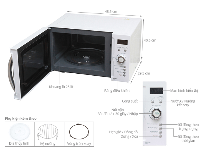 Hình ảnh về kích thước lò vi sóng Sharp R - G371VN.