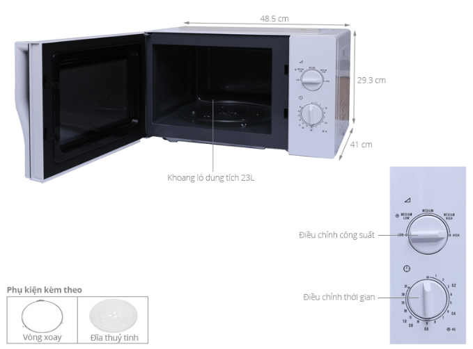 Kích thước lò vi sóng Electrolux EMM2322MW.