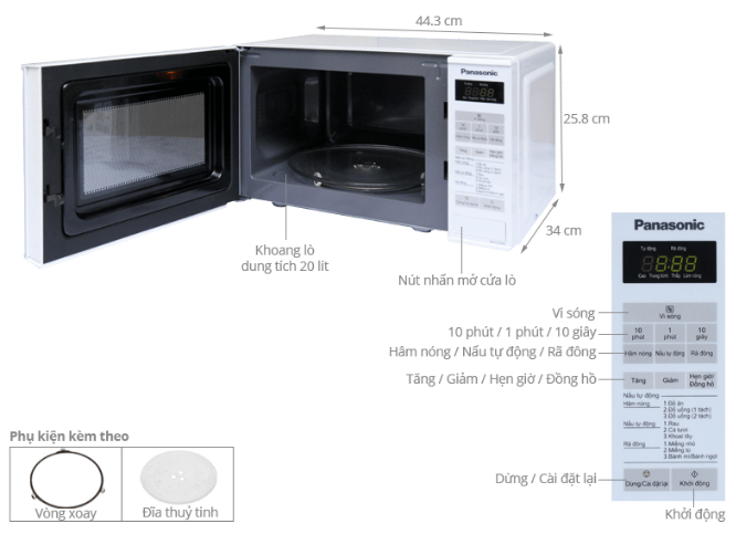 Kích thước lò vi sóng Panasonic PALM - NN - ST253WYUE.