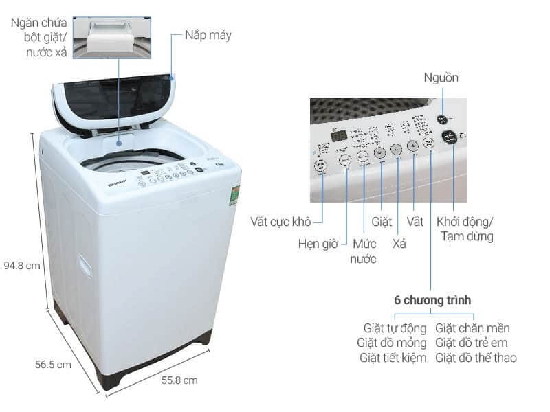 Máy giặt Sharp đa dạng nhiều tính năng, khối lượng giặt và giá cả.