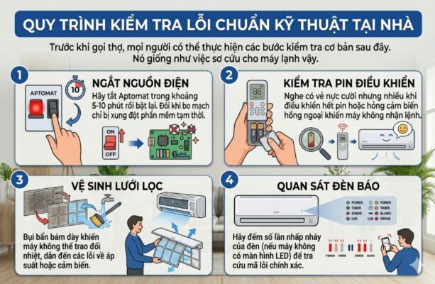 Quy trình kiểm tra mã lỗi trên điều hoà samsung