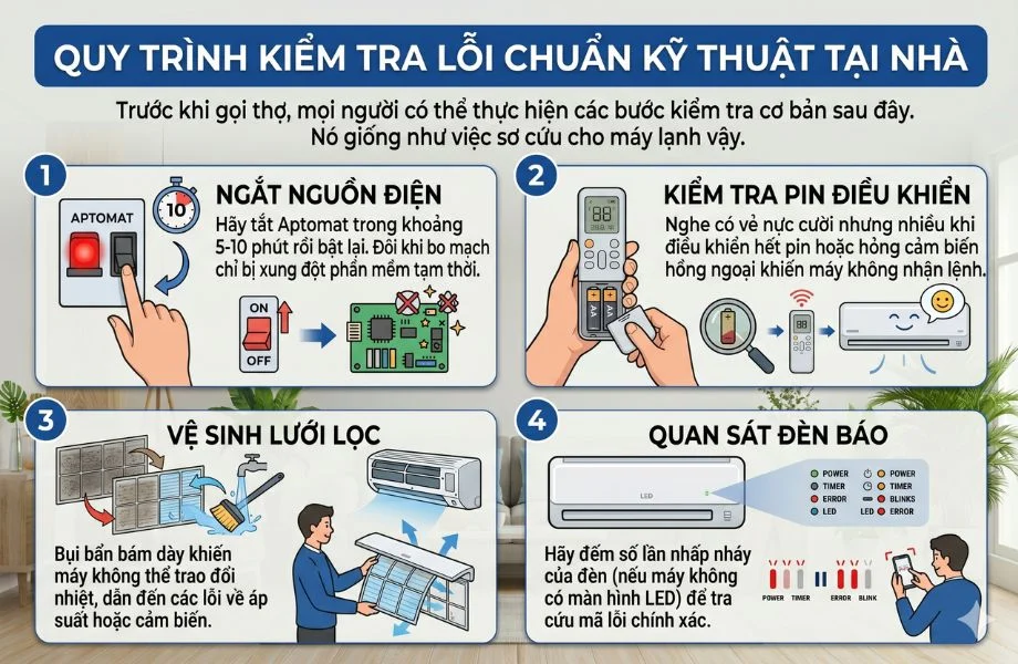 Quy trình kiểm tra mã lỗi trên điều hoà samsung