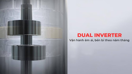 Hệ thống Dual Inverter trang bị hai rotor xoay cùng hoạt động lệch pha nhau, để tối ưu hoá hiệu suất làm lạnh.