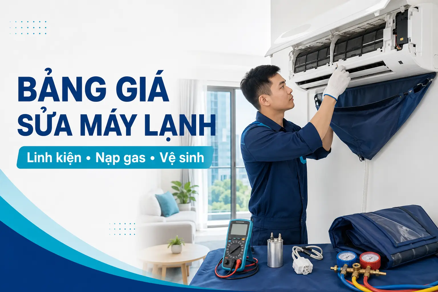 Bảng giá sửa máy lạnh, linh kiện, nạp gas và vệ sinh